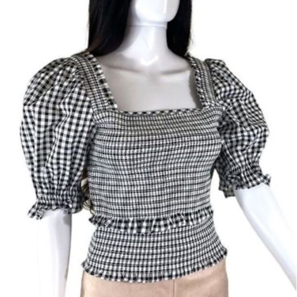 NWT Cece Gingham Cotton Blouse